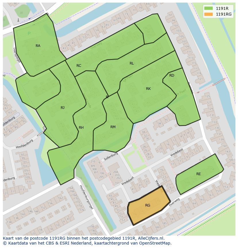 Afbeelding van het postcodegebied 1191 RG op de kaart.