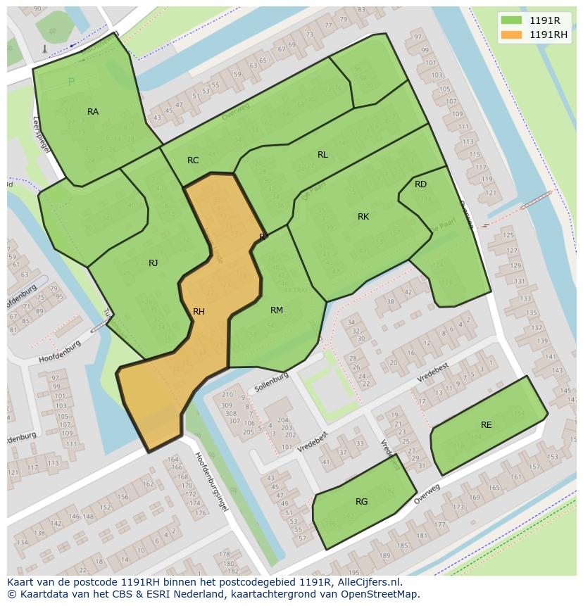 Afbeelding van het postcodegebied 1191 RH op de kaart.