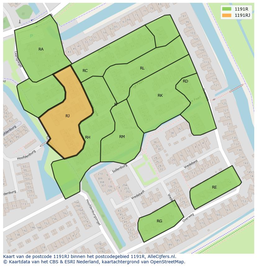 Afbeelding van het postcodegebied 1191 RJ op de kaart.
