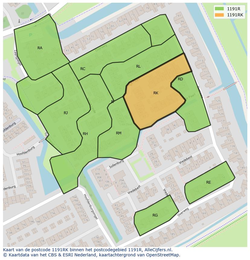 Afbeelding van het postcodegebied 1191 RK op de kaart.