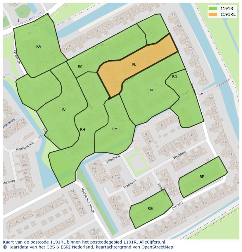 Afbeelding van het postcodegebied 1191 RL op de kaart.