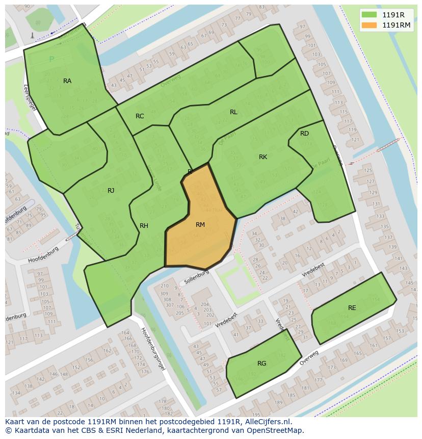Afbeelding van het postcodegebied 1191 RM op de kaart.