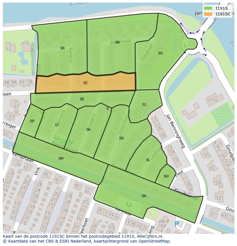 Afbeelding van het postcodegebied 1191 SC op de kaart.