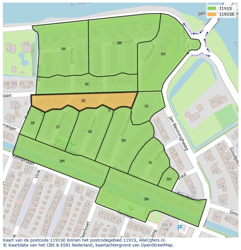 Afbeelding van het postcodegebied 1191 SE op de kaart.