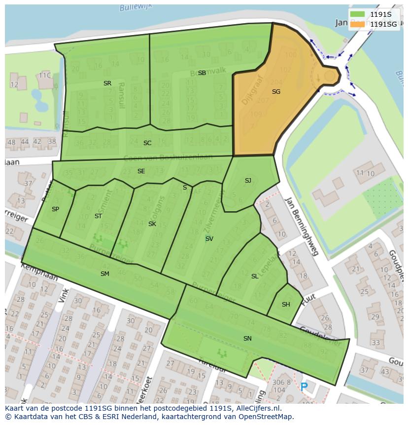 Afbeelding van het postcodegebied 1191 SG op de kaart.