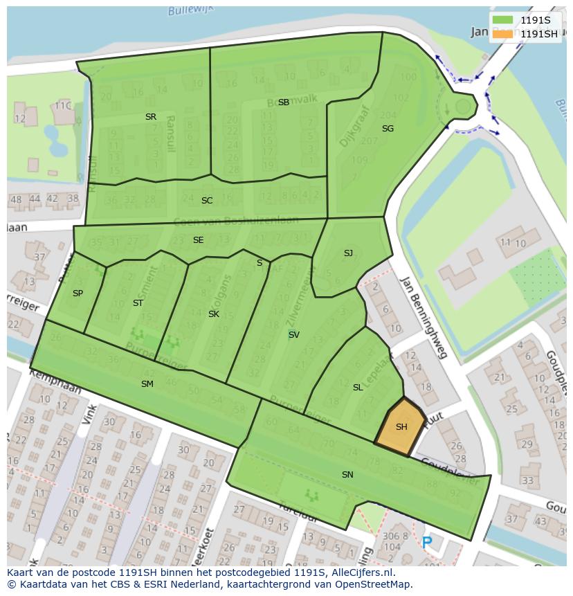 Afbeelding van het postcodegebied 1191 SH op de kaart.