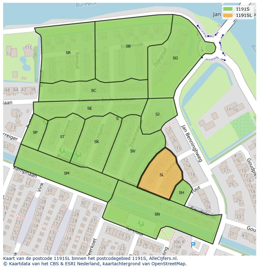 Afbeelding van het postcodegebied 1191 SL op de kaart.