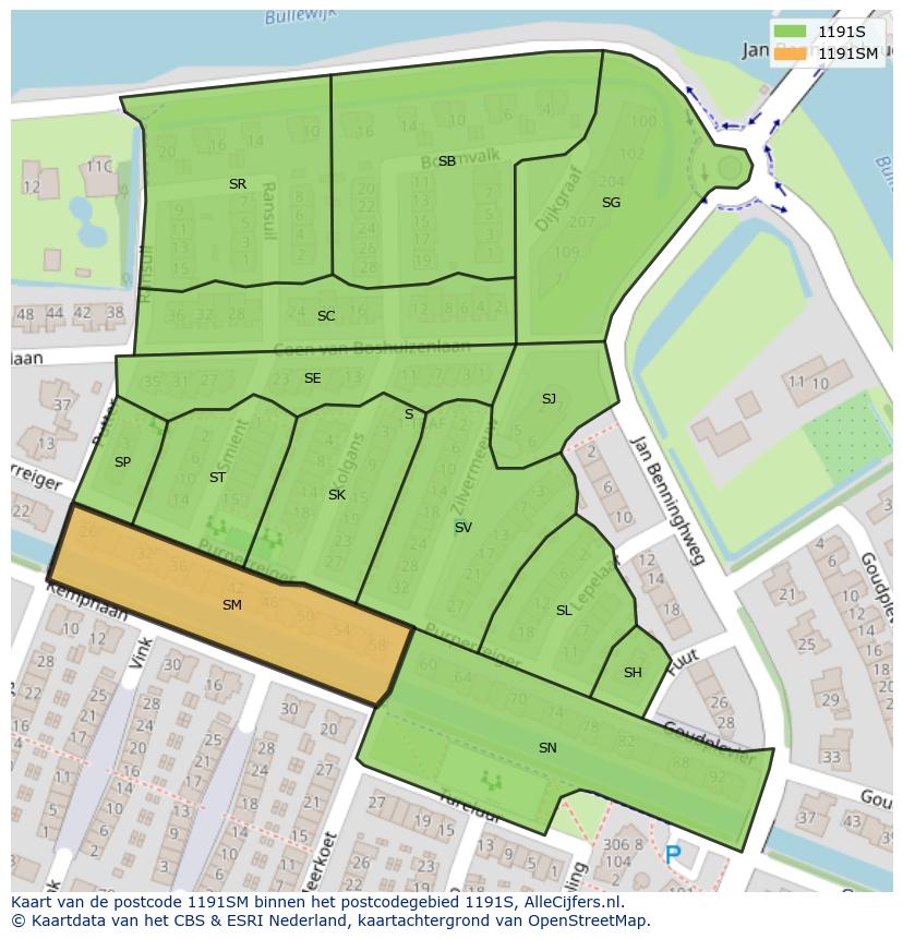 Afbeelding van het postcodegebied 1191 SM op de kaart.