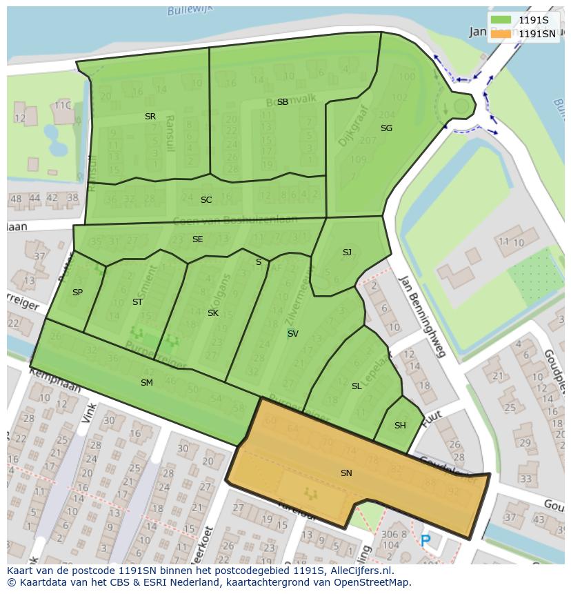 Afbeelding van het postcodegebied 1191 SN op de kaart.