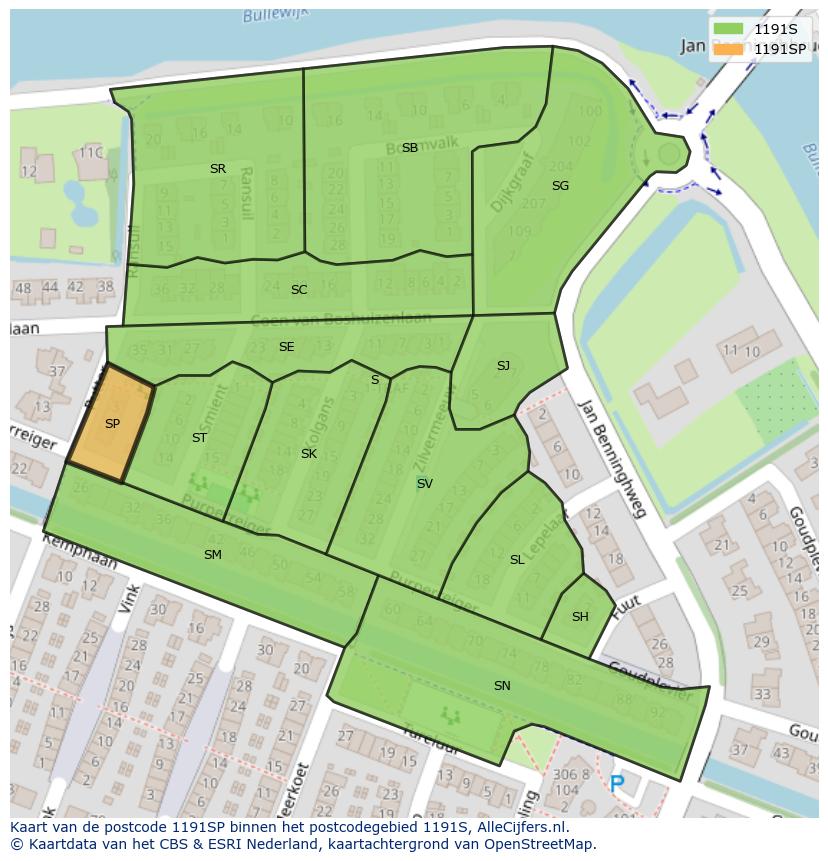 Afbeelding van het postcodegebied 1191 SP op de kaart.