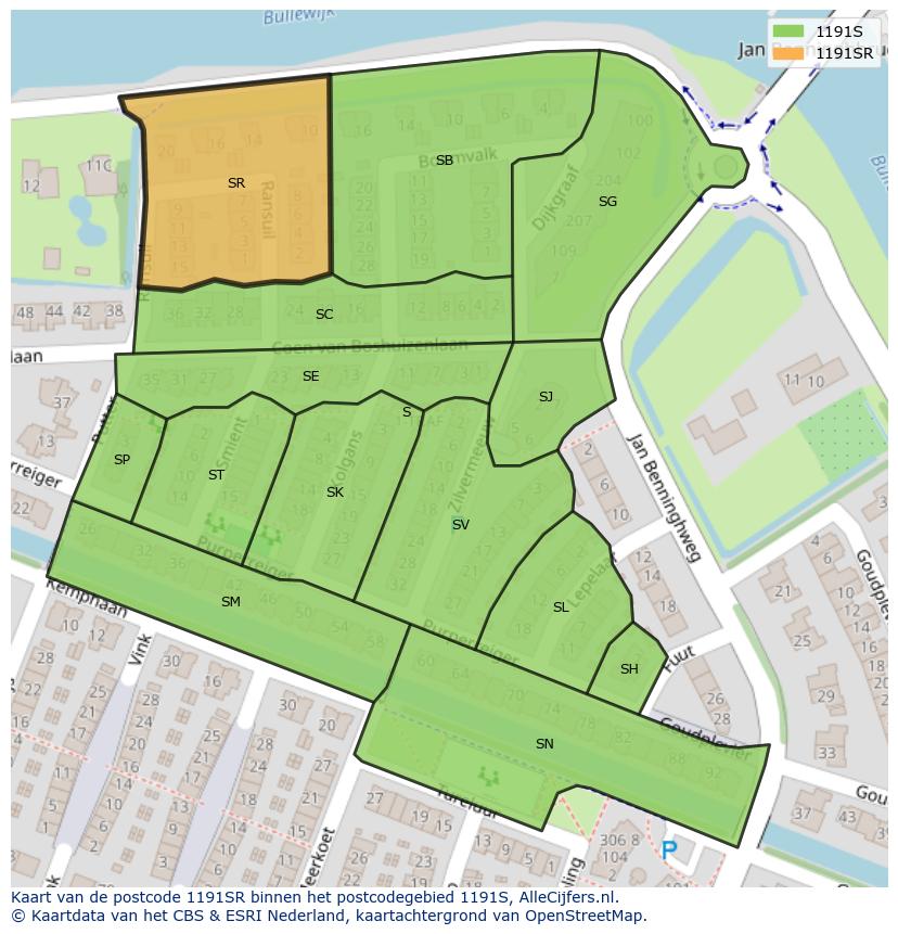 Afbeelding van het postcodegebied 1191 SR op de kaart.