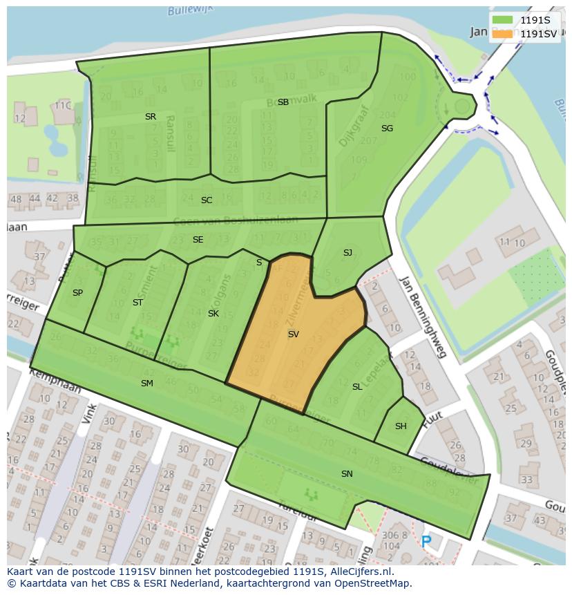 Afbeelding van het postcodegebied 1191 SV op de kaart.