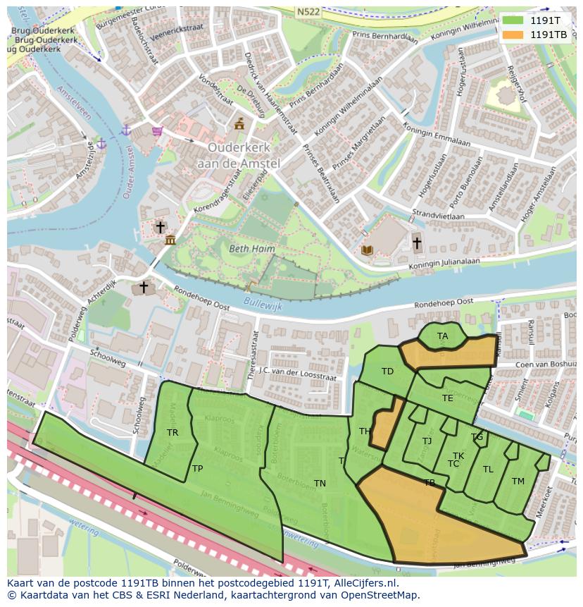 Afbeelding van het postcodegebied 1191 TB op de kaart.
