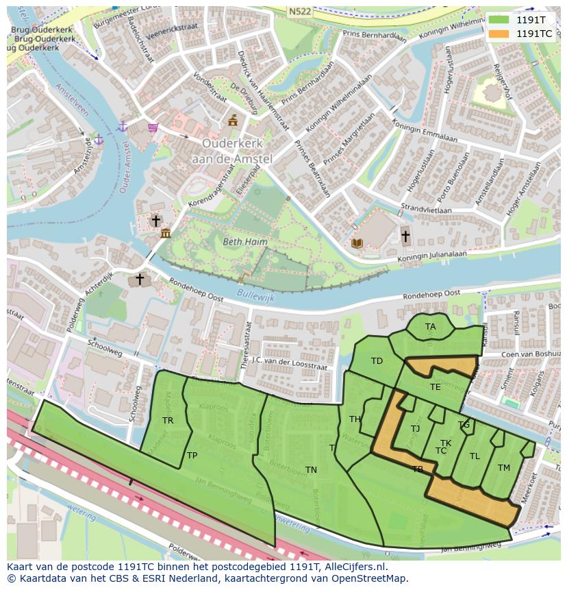 Afbeelding van het postcodegebied 1191 TC op de kaart.