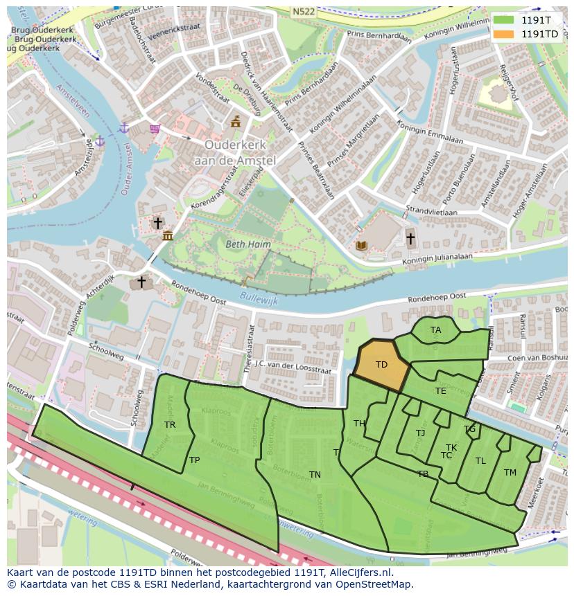 Afbeelding van het postcodegebied 1191 TD op de kaart.