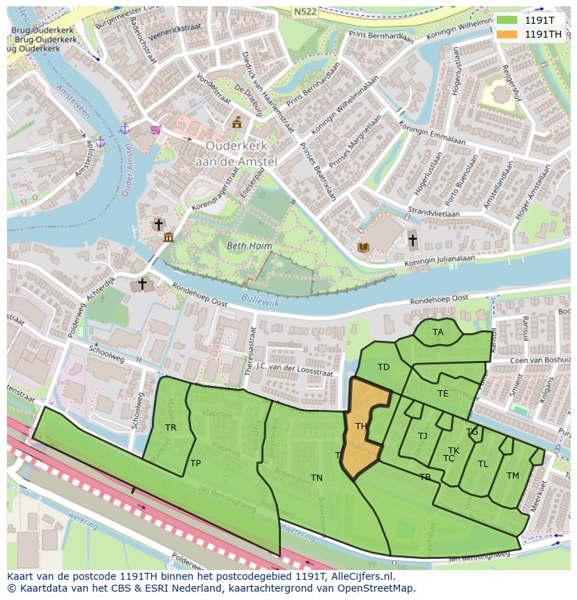 Afbeelding van het postcodegebied 1191 TH op de kaart.