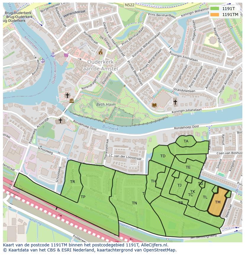 Afbeelding van het postcodegebied 1191 TM op de kaart.