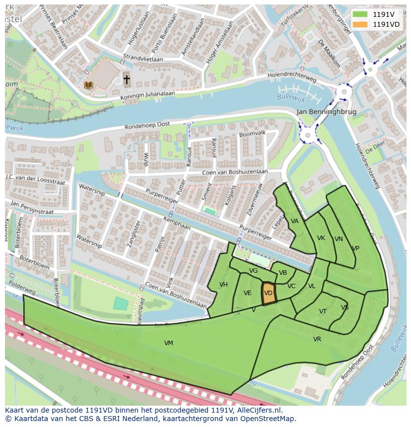 Afbeelding van het postcodegebied 1191 VD op de kaart.