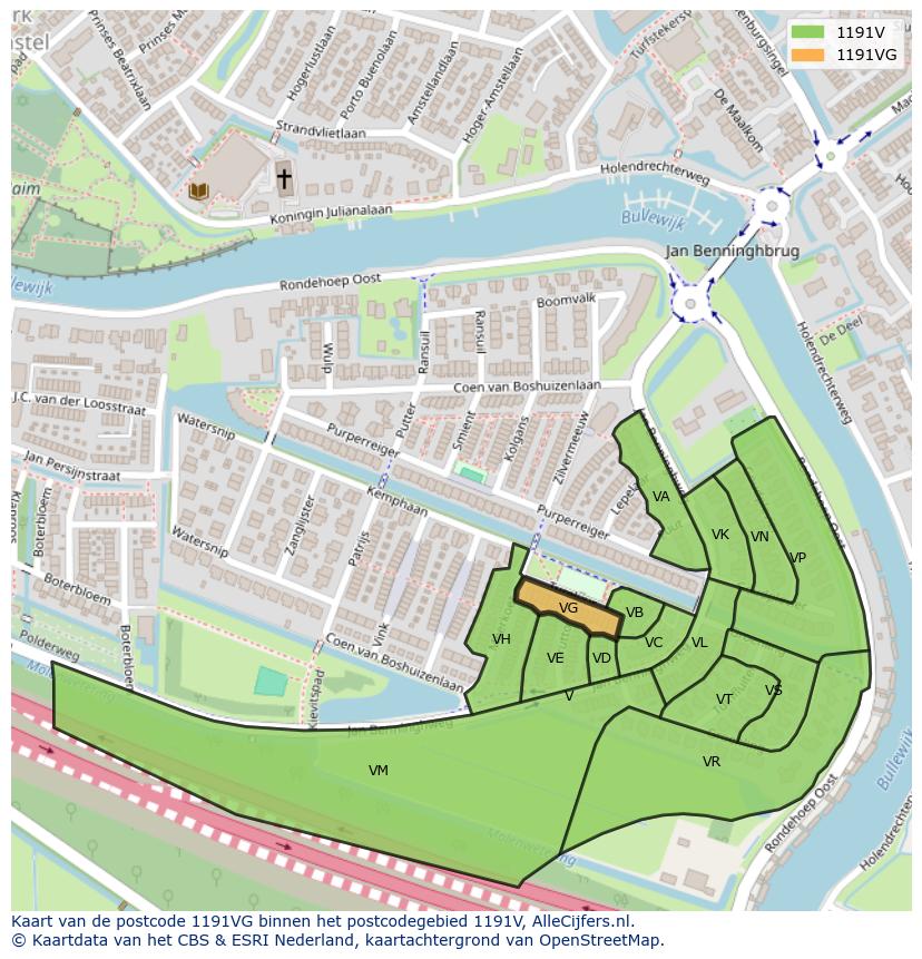 Afbeelding van het postcodegebied 1191 VG op de kaart.