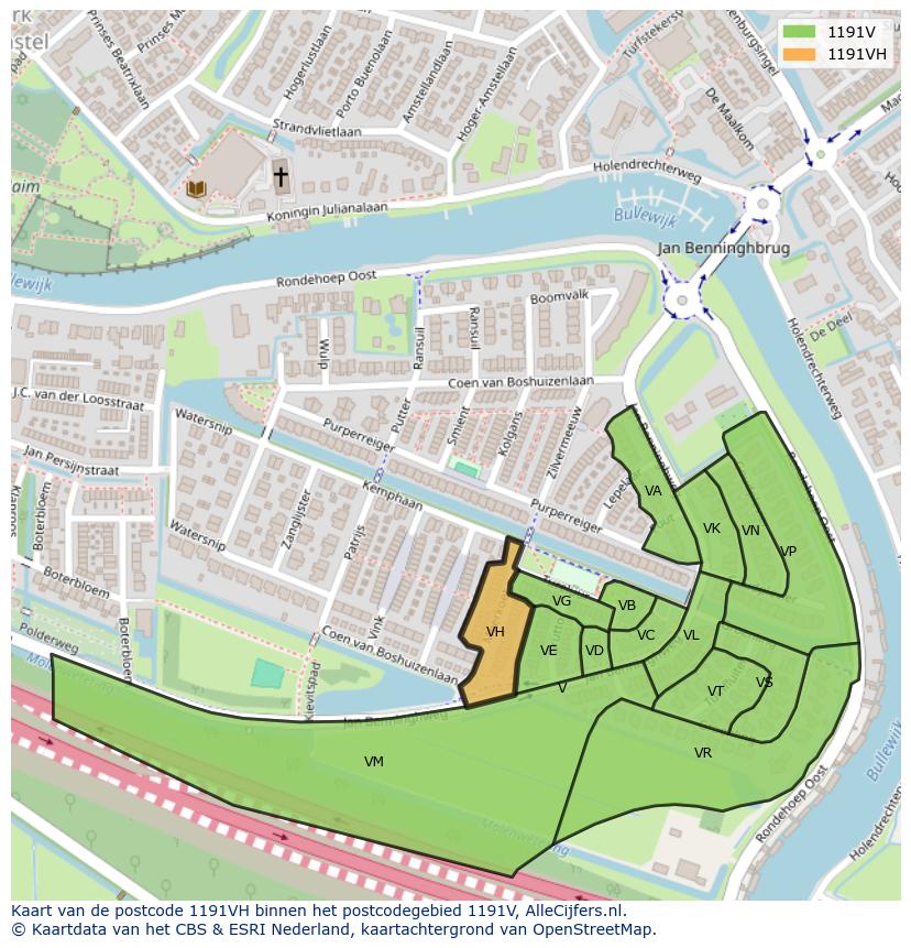 Afbeelding van het postcodegebied 1191 VH op de kaart.