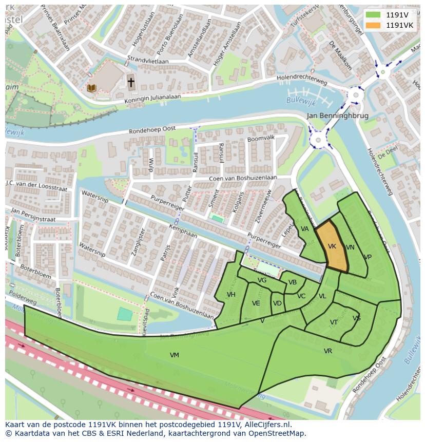 Afbeelding van het postcodegebied 1191 VK op de kaart.