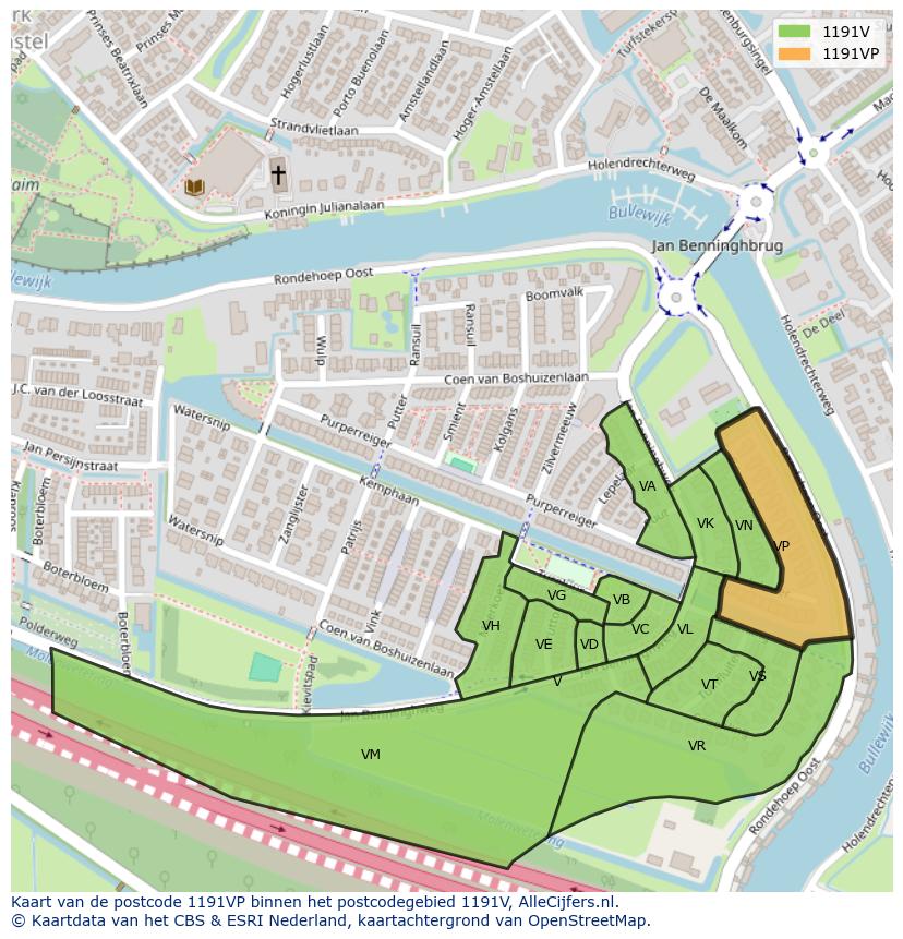 Afbeelding van het postcodegebied 1191 VP op de kaart.