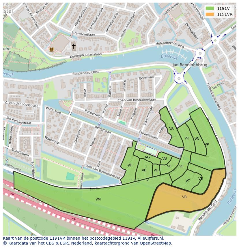 Afbeelding van het postcodegebied 1191 VR op de kaart.