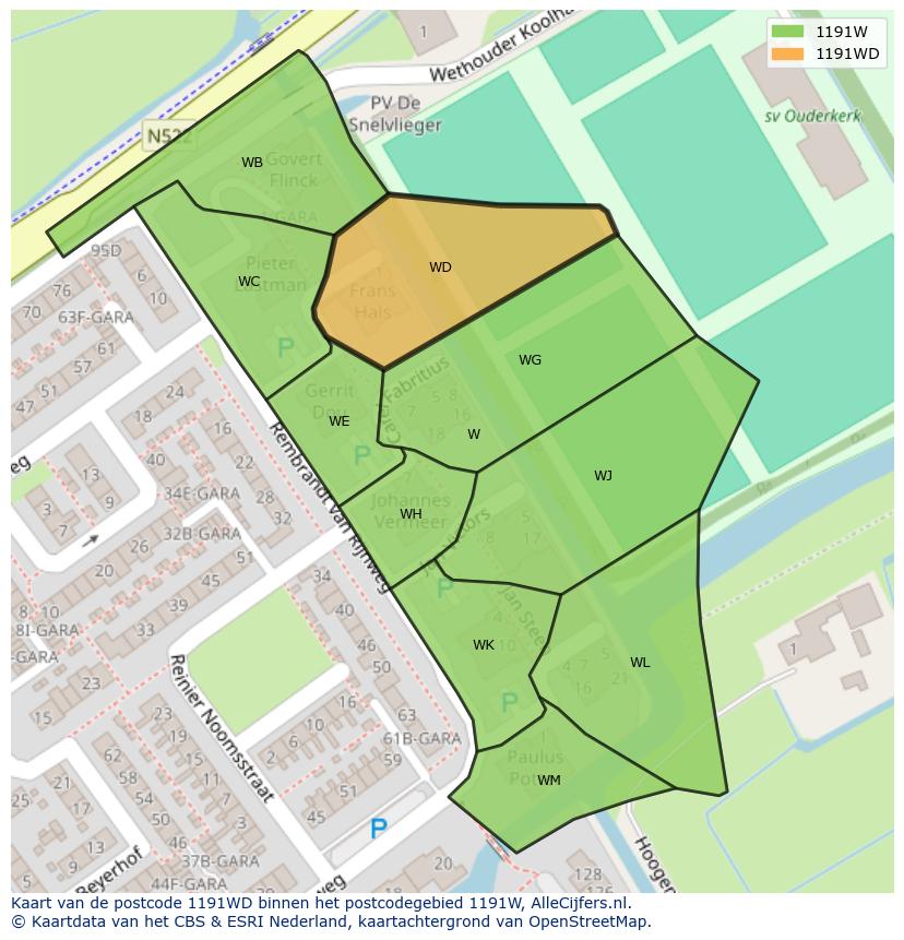 Afbeelding van het postcodegebied 1191 WD op de kaart.
