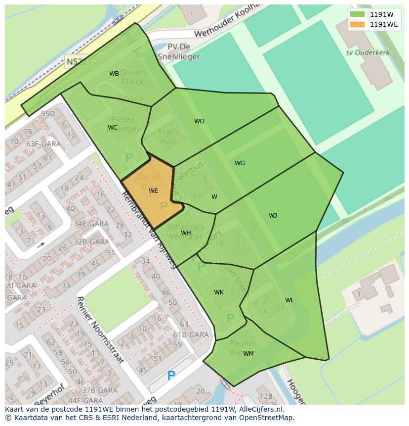 Afbeelding van het postcodegebied 1191 WE op de kaart.
