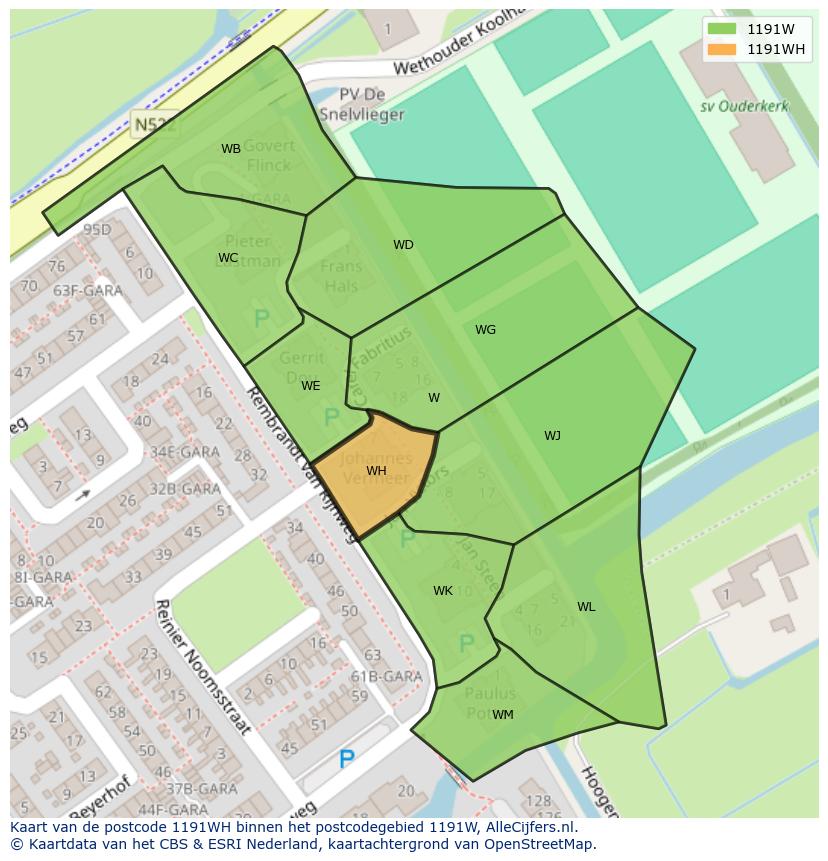 Afbeelding van het postcodegebied 1191 WH op de kaart.