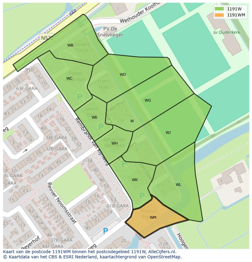 Afbeelding van het postcodegebied 1191 WM op de kaart.