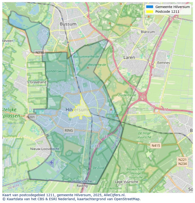 Afbeelding van het postcodegebied 1211 op de kaart.