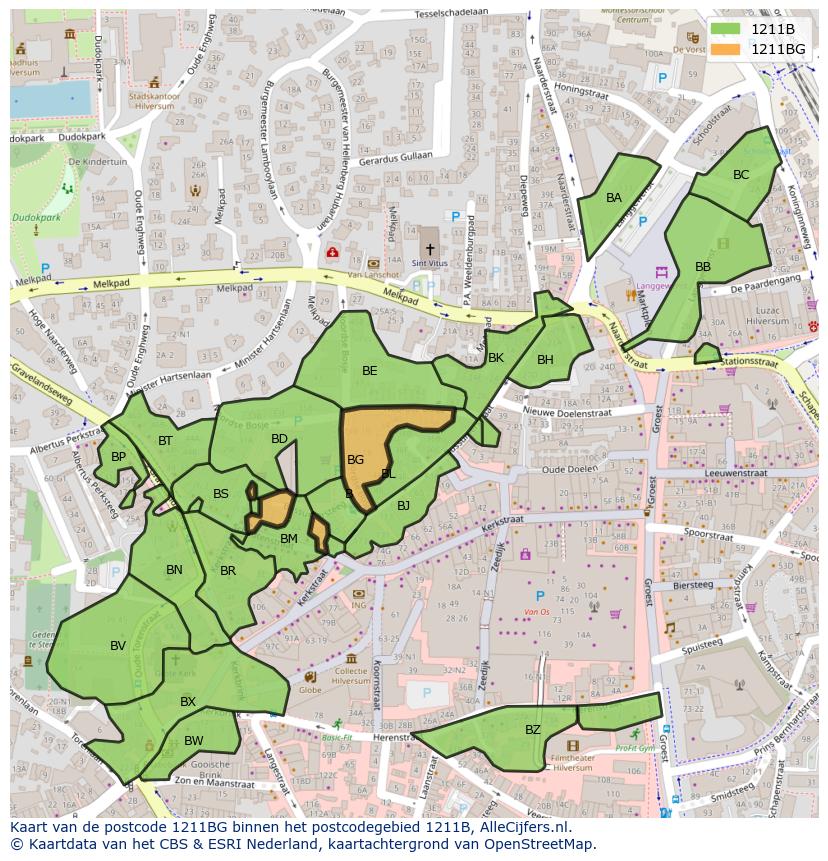 Afbeelding van het postcodegebied 1211 BG op de kaart.