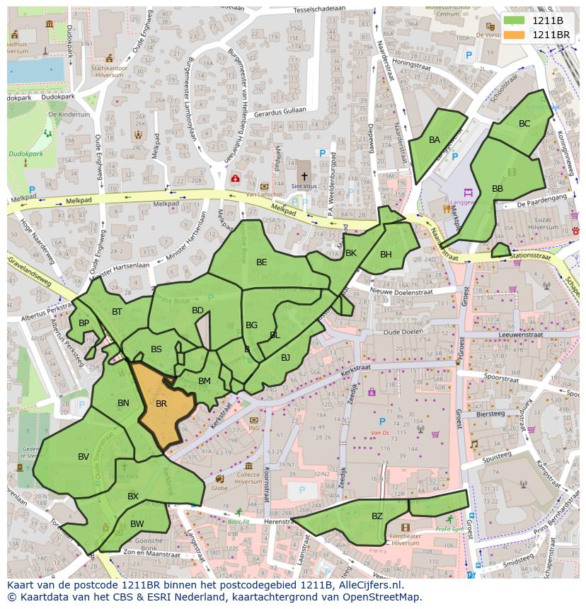 Afbeelding van het postcodegebied 1211 BR op de kaart.