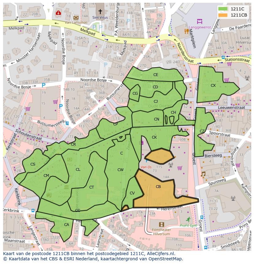 Afbeelding van het postcodegebied 1211 CB op de kaart.