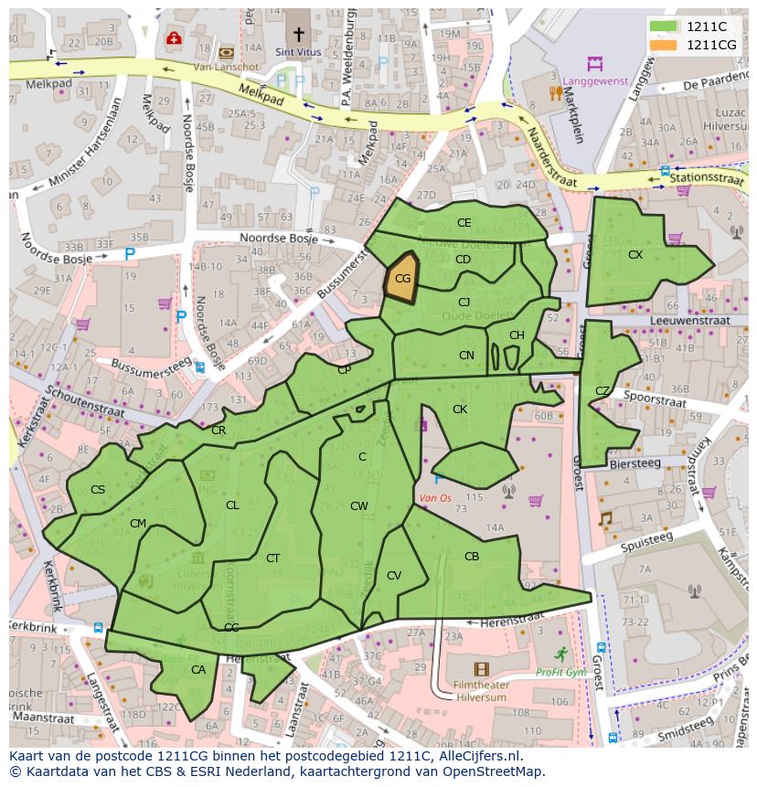 Afbeelding van het postcodegebied 1211 CG op de kaart.