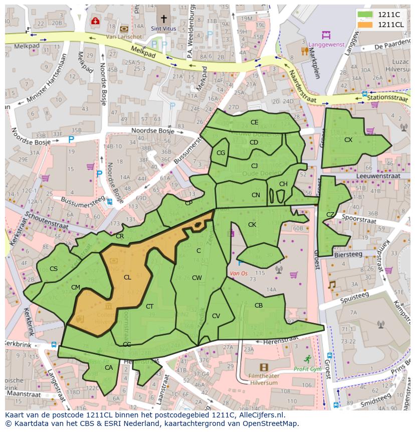 Afbeelding van het postcodegebied 1211 CL op de kaart.