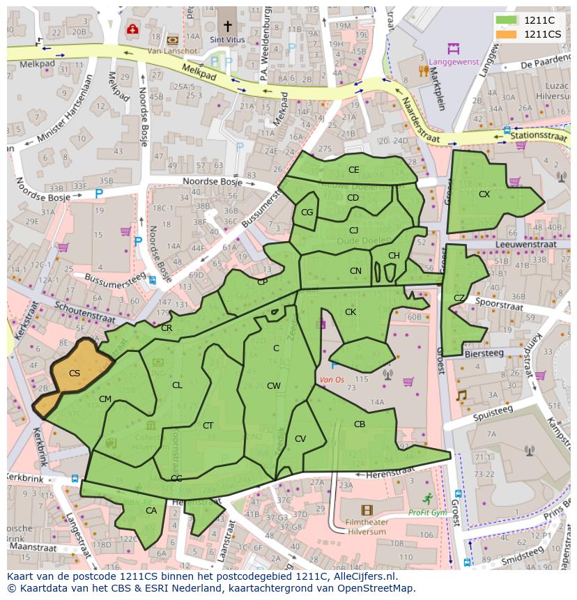 Afbeelding van het postcodegebied 1211 CS op de kaart.