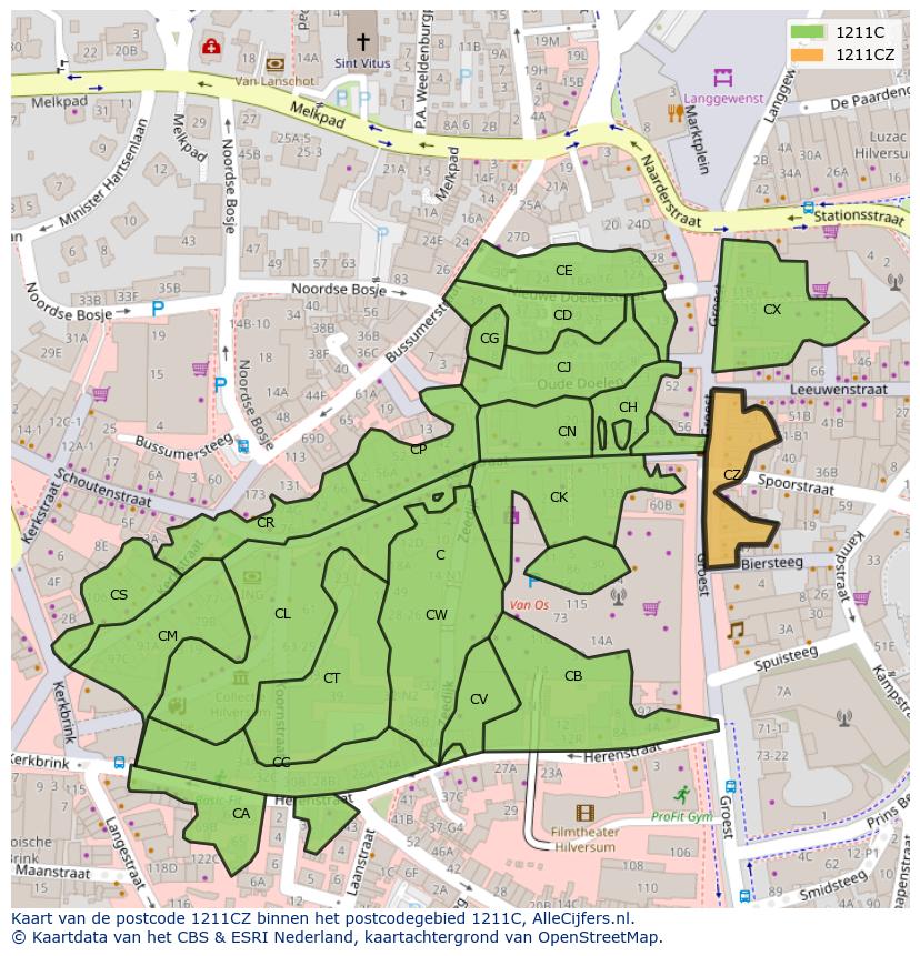 Afbeelding van het postcodegebied 1211 CZ op de kaart.