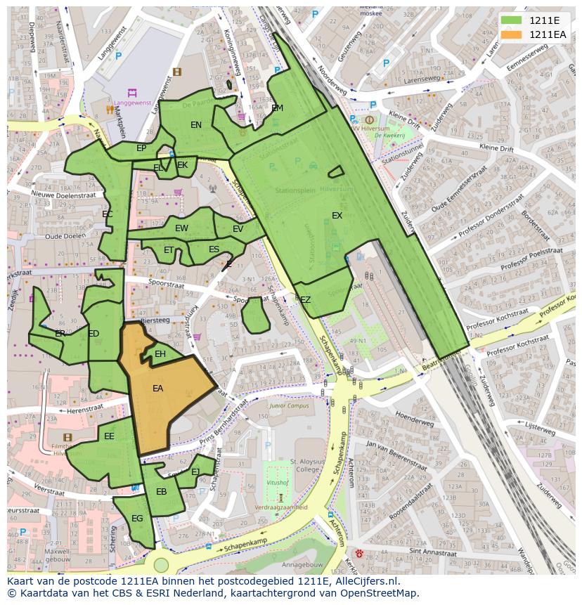 Afbeelding van het postcodegebied 1211 EA op de kaart.