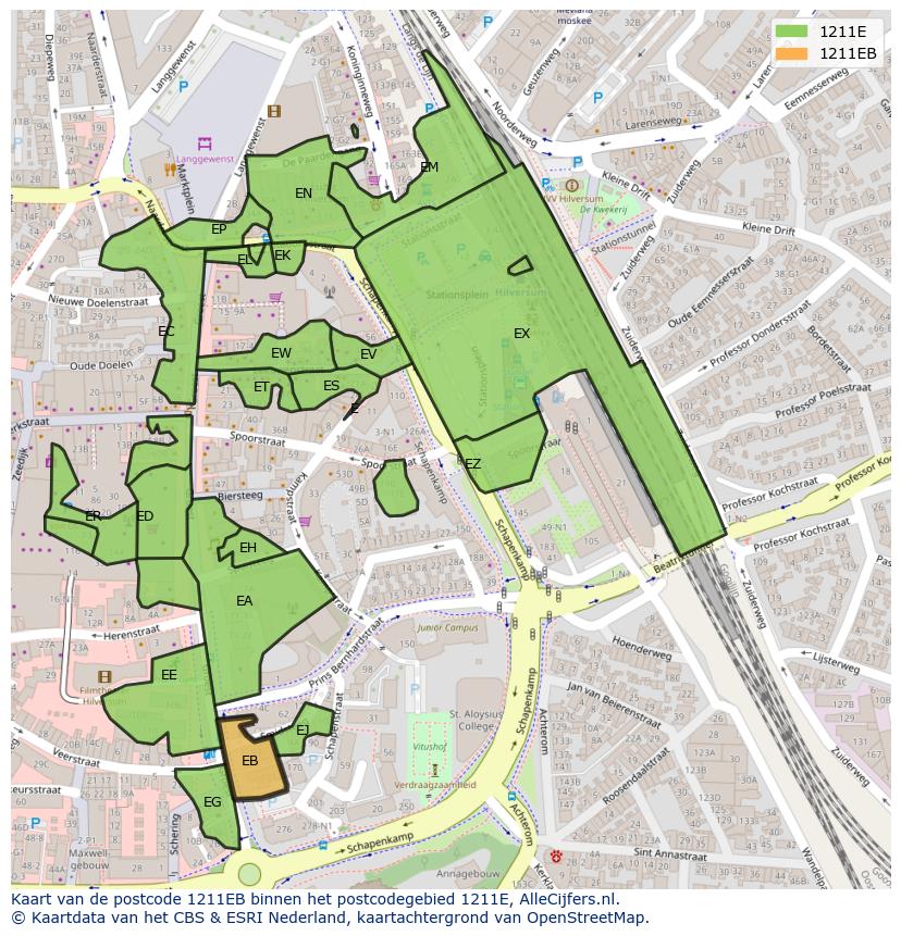 Afbeelding van het postcodegebied 1211 EB op de kaart.