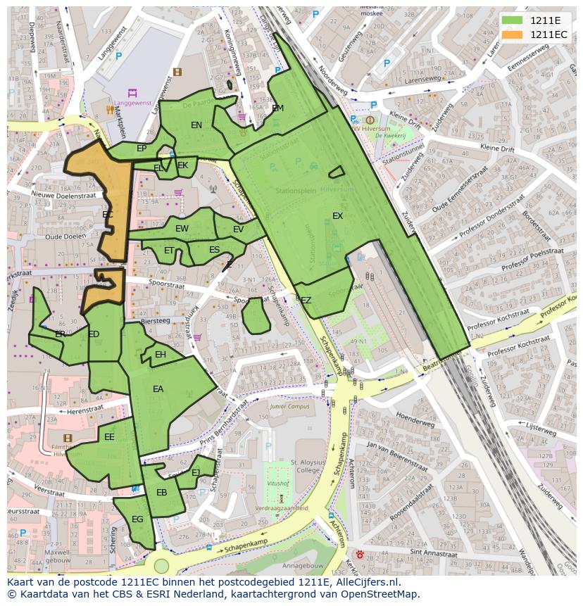 Afbeelding van het postcodegebied 1211 EC op de kaart.