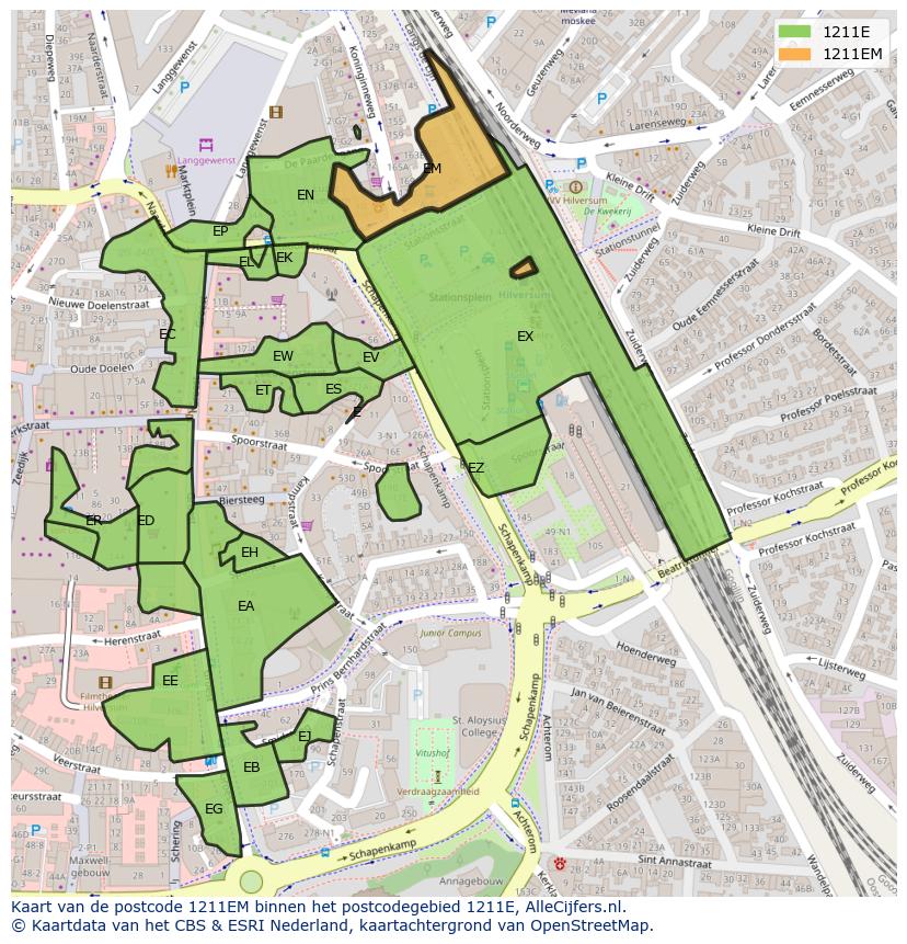 Afbeelding van het postcodegebied 1211 EM op de kaart.