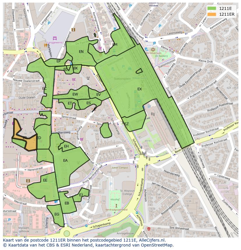 Afbeelding van het postcodegebied 1211 ER op de kaart.