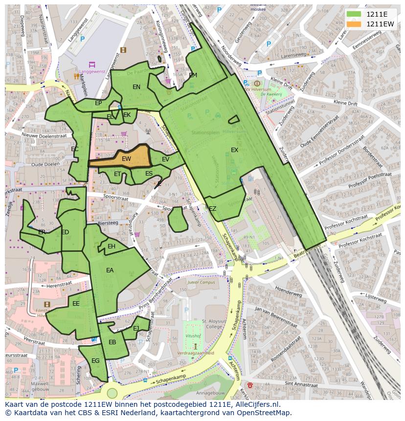 Afbeelding van het postcodegebied 1211 EW op de kaart.