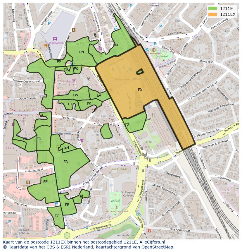 Afbeelding van het postcodegebied 1211 EX op de kaart.