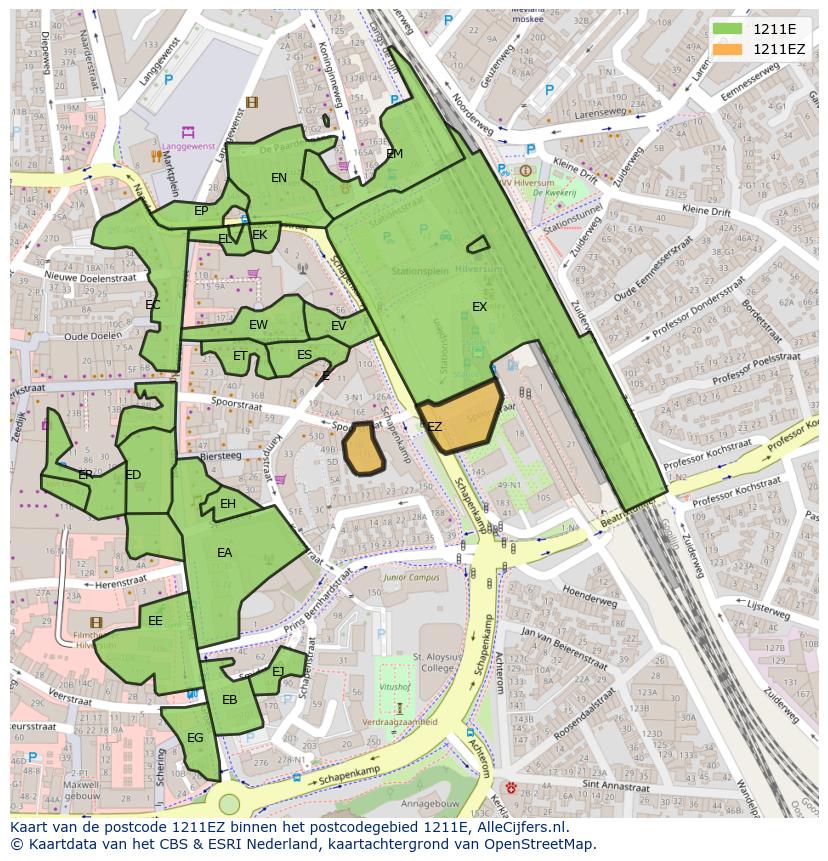 Afbeelding van het postcodegebied 1211 EZ op de kaart.