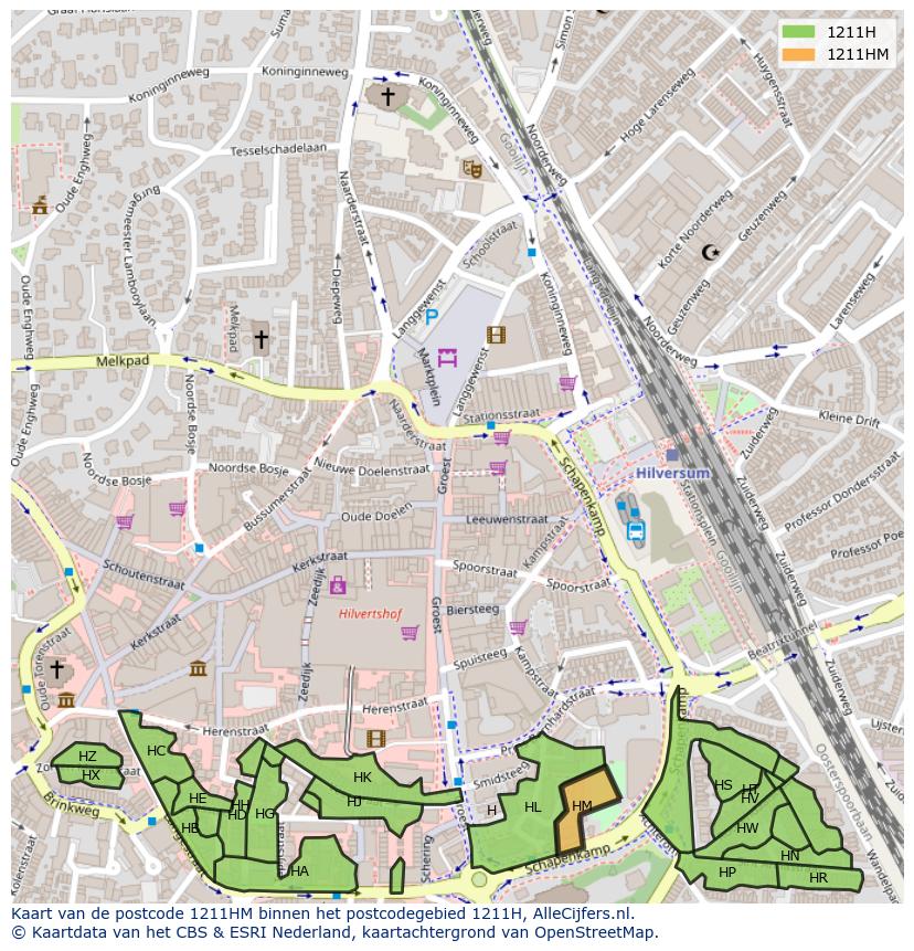 Afbeelding van het postcodegebied 1211 HM op de kaart.