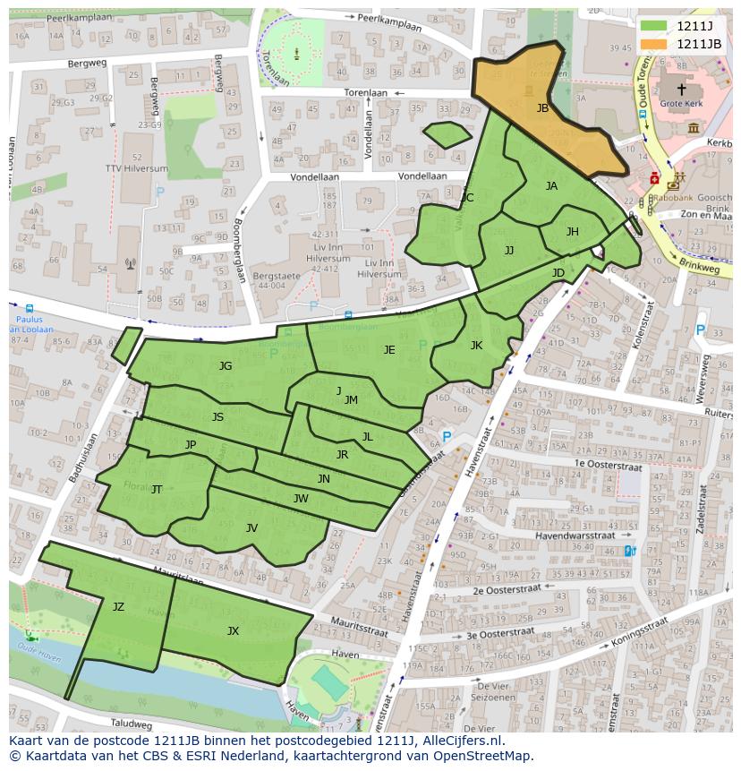 Afbeelding van het postcodegebied 1211 JB op de kaart.