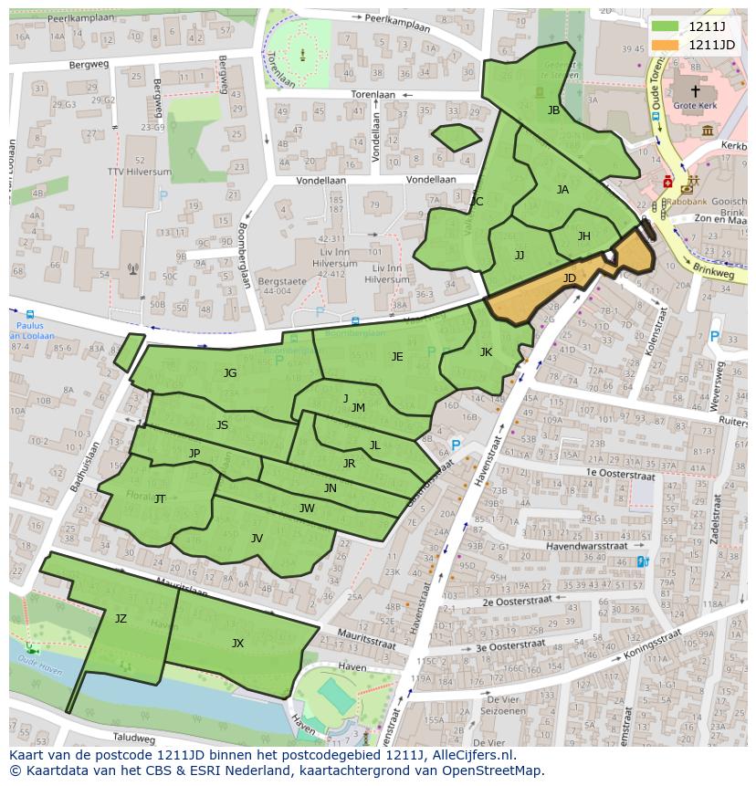 Afbeelding van het postcodegebied 1211 JD op de kaart.